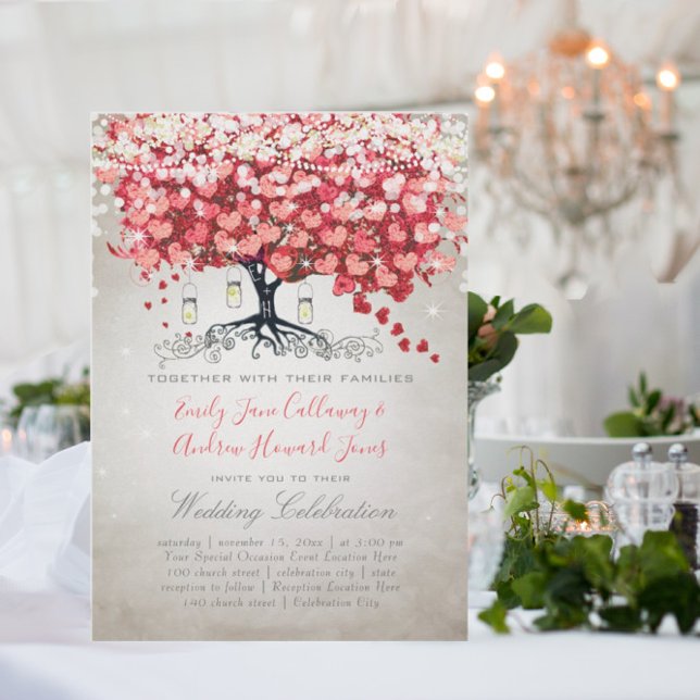 Invitación Boda Corazón Hoja Leñosa Rosa Plata (Subido por el creador)