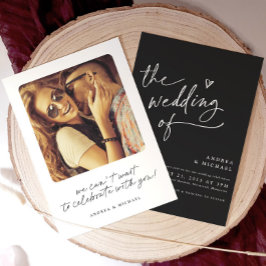Invitación Boda Corazón Manuscrito Moderno en Blanco y Negro