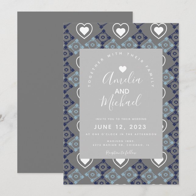 Invitación Boda Corazón Mediterráneo Moderno (Anverso / Reverso)