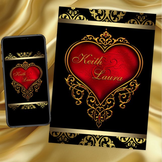 Invitación Boda Corazón Rojo Negro y Dorado (Subido por el creador)