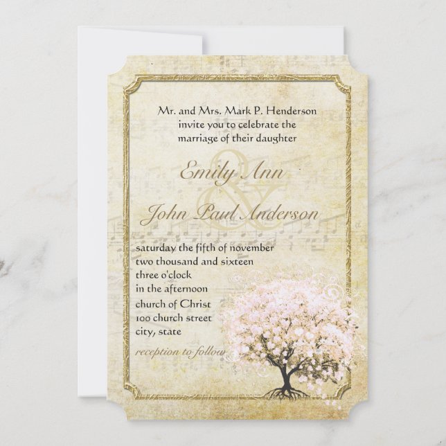 Invitación Boda Corazón Rosa Rubor Hoja Rosa Oro (Reverso)