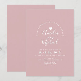 Invitación Boda Corazón Rosa Silenciada Mínima Simple