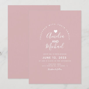 Invitación Boda Corazón Rosa Silenciada Mínima Simple