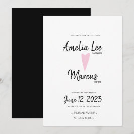 Invitación Boda Corazón Script Sencillo Blanco Negro Bonito
