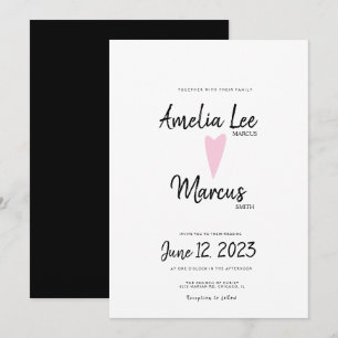 Invitación Boda Corazón Script Sencillo Blanco Negro Bonito
