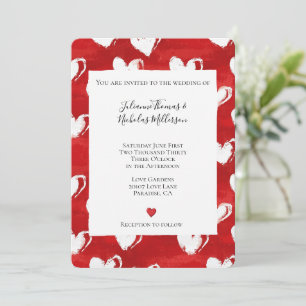 Invitación Boda Corazones Blancos Rojos Románticos