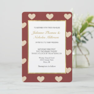 Invitación Boda Corazones Brillantes Crema Rojo Oro