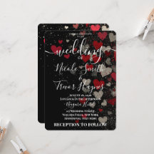 Boda Corazones Caídos Rojo Retro Personalizado