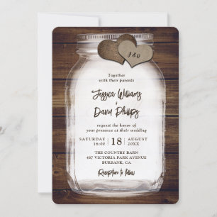 Invitación Boda Corazones de Arpillera Tarro de Mason de Made