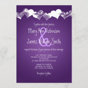 Invitación Boda Corazones Grunge Púrpura