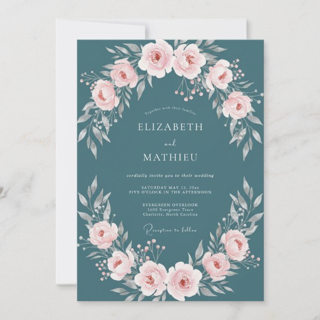 Invitación Boda Corona Acero Rosa Pálido (Anverso)
