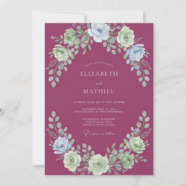 Invitación Boda Corona Acuarela Magenta (Anverso)