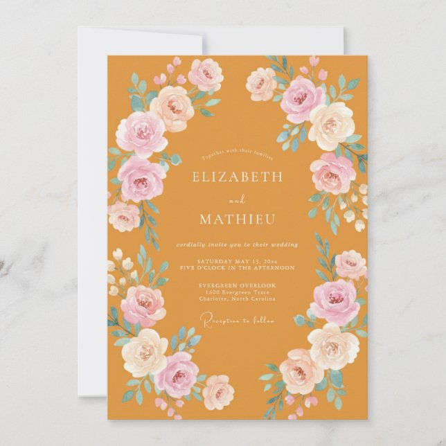 Invitación Boda Corona Acuarela Ocra (Anverso)
