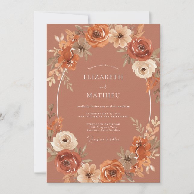 Invitación Boda Corona Acuarela Óxido (Anverso)