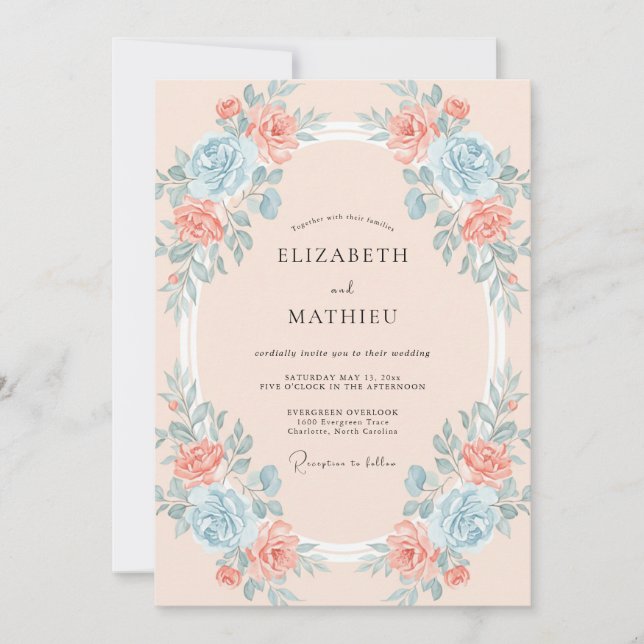 Invitación Boda Corona Acuática Coral (Anverso)