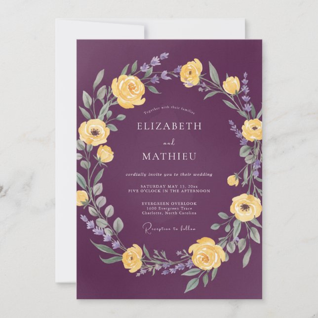 Invitación Boda Corona Amarilla Ciruela (Anverso)