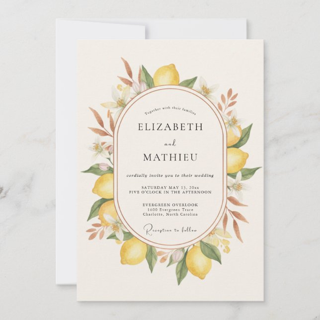 Invitación Boda Corona Amarilla de Cítricos (Anverso)