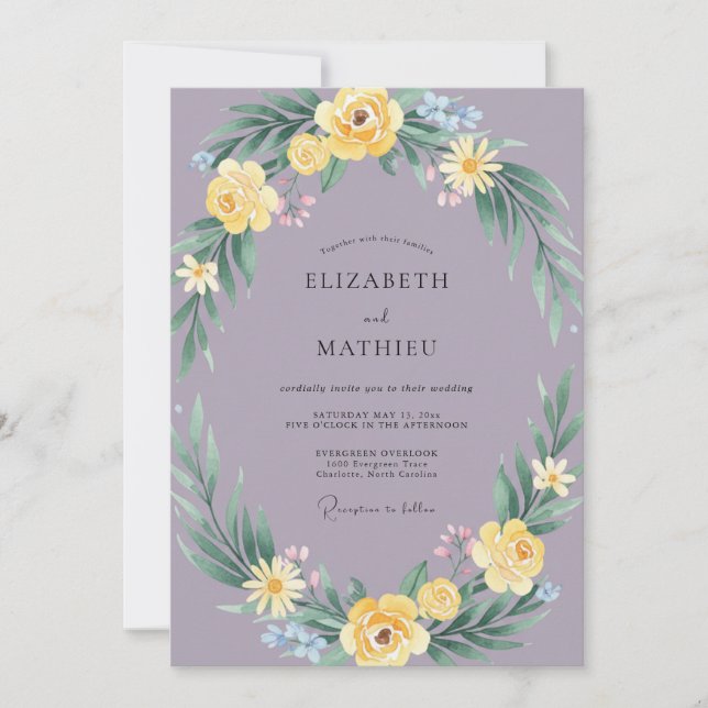 Invitación Boda Corona Amarilla Lavanda (Anverso)