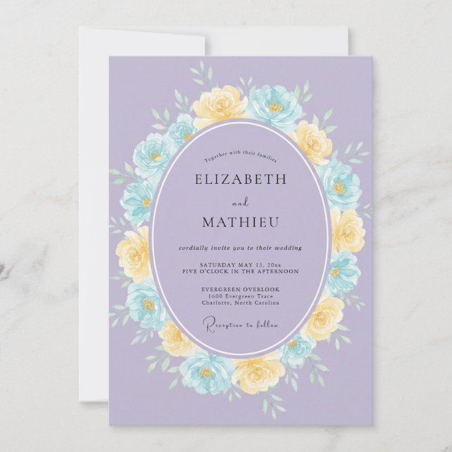 Invitación Boda Corona Amarilla Lila (Anverso)