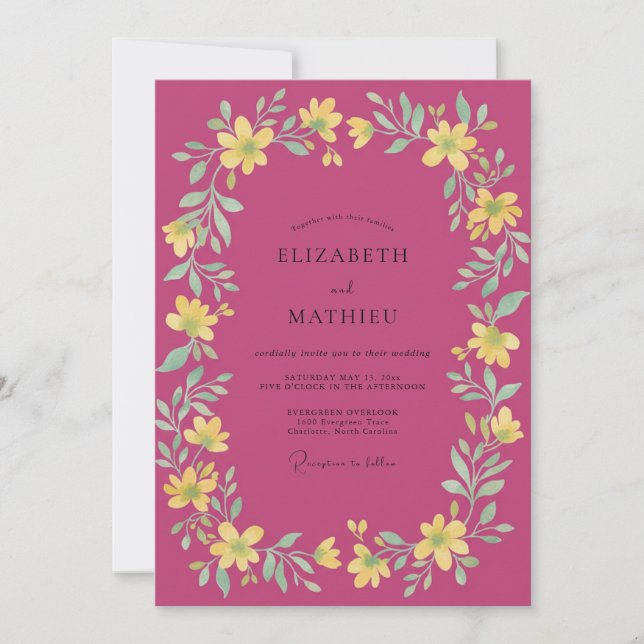 Invitación Boda Corona Amarilla Magenta (Anverso)