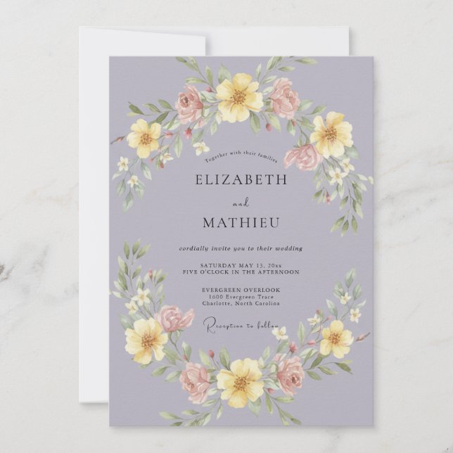 Invitación Boda Corona Amarilla Malva (Anverso)