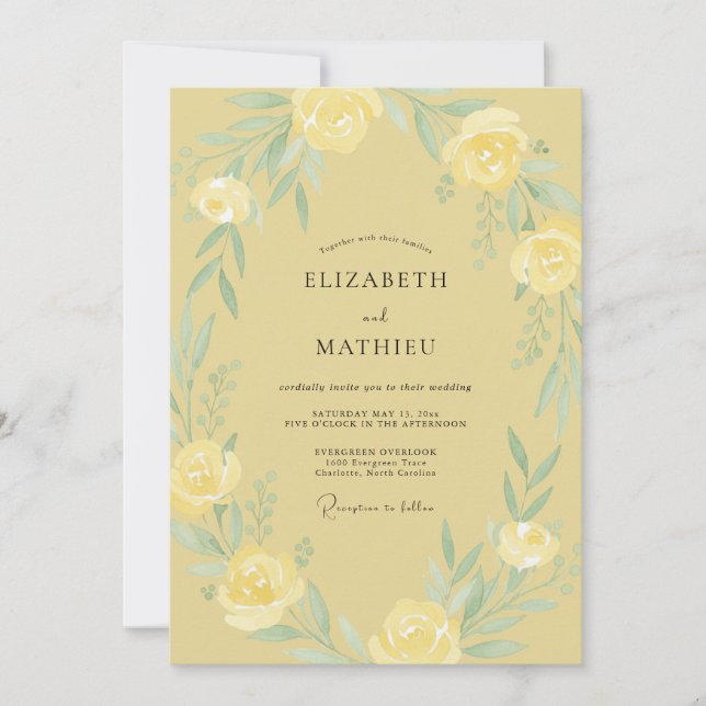 Invitación Boda Corona Amarilla Mantequilla (Anverso)