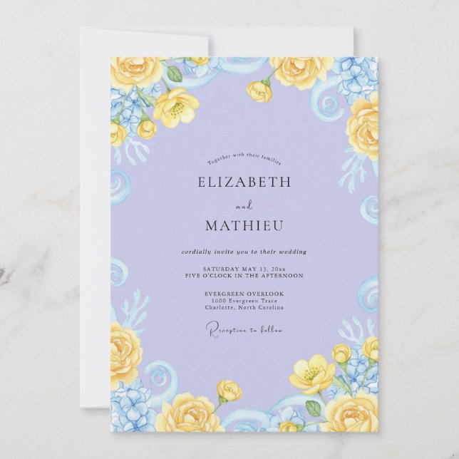 Invitación Boda Corona Amarilla Suave de Vinca (Anverso)