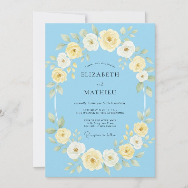 Invitación Boda Corona Amarillo Cerúleo (Anverso)