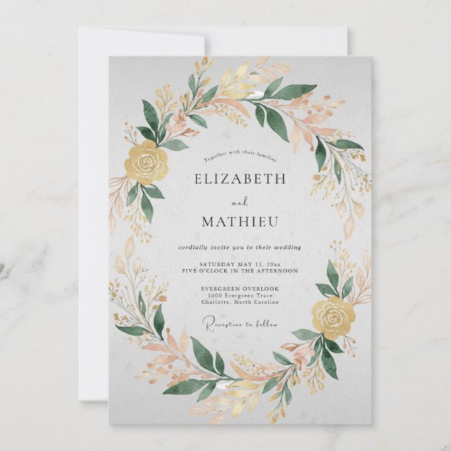 Invitación Boda Corona Amarillo Champán (Anverso)