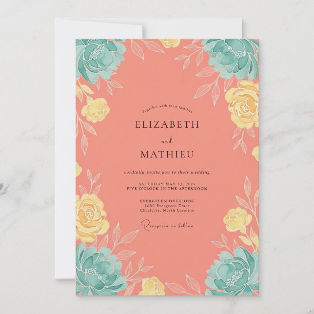 Invitación Boda Corona Amarillo Coral (Anverso)