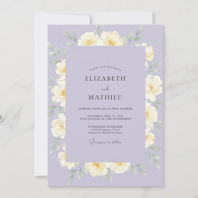 Invitación Boda Corona Amarillo Lavanda Suave (Anverso)