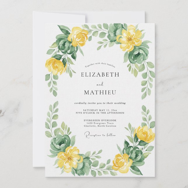 Invitación Boda Corona Amarillo Limón (Anverso)