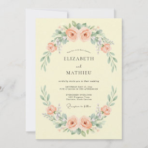 Invitación Boda Corona Amarillo Mantequilla Coral