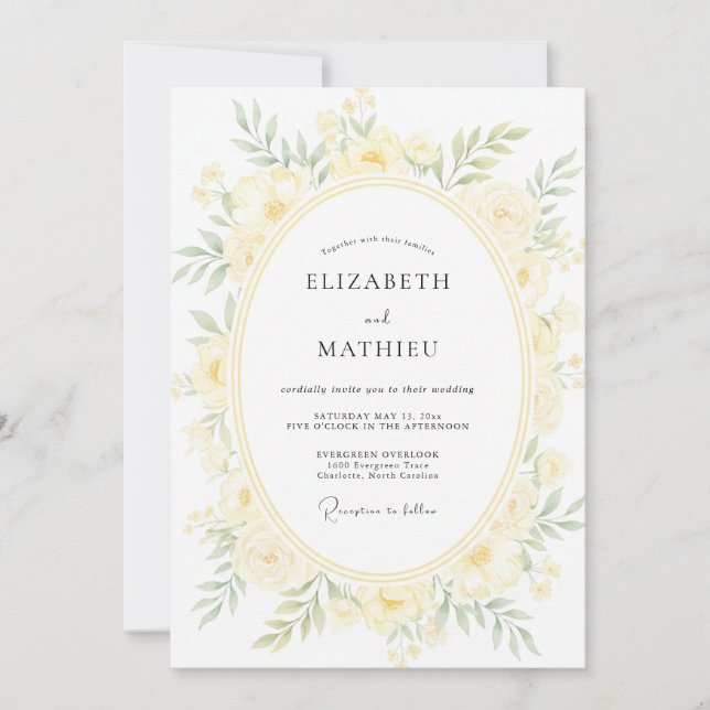 Invitación Boda Corona Amarillo Pálido (Anverso)