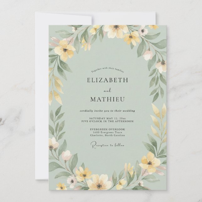 Invitación Boda Corona Amarillo Pálido Tinta (Anverso)