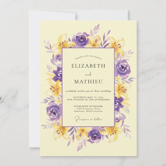 Invitación Boda Corona Amarillo Violeta (Anverso)