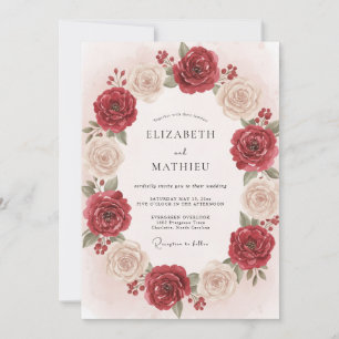 Invitación Boda Corona Antiguo Marfil Carmesí