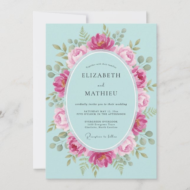 Invitación Boda Corona Aqua Magenta (Anverso)
