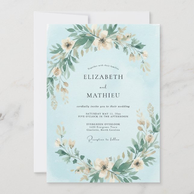 Invitación Boda Corona Azul Polvo (Anverso)