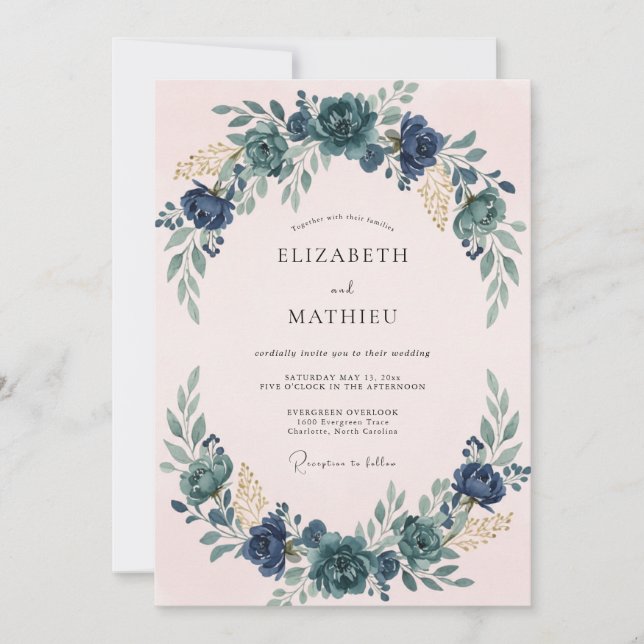 Invitación Boda Corona Azul Rubor (Anverso)