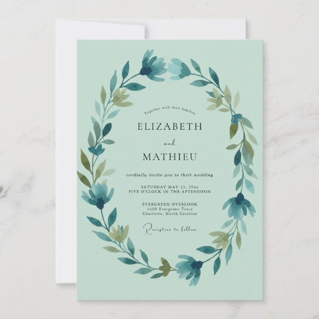 Invitación Boda Corona Azur Espuma de Mar (Anverso)
