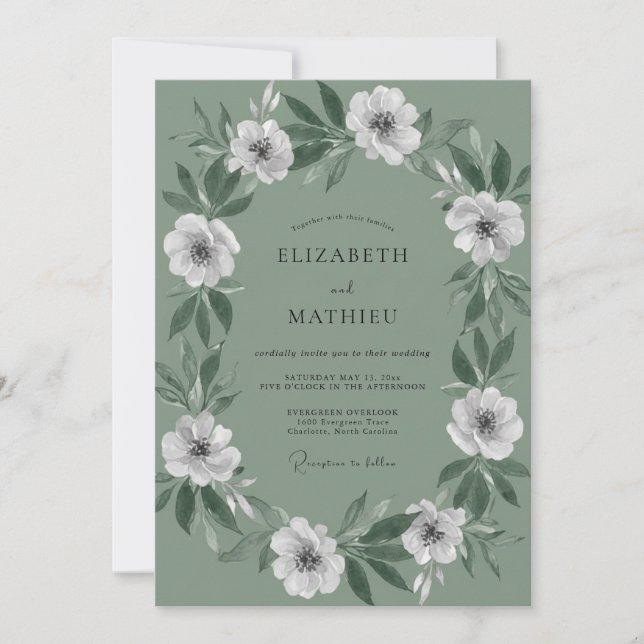 Invitación Boda Corona Blanca Celadón (Anverso)