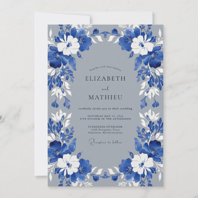 Invitación Boda Corona Blanca de Cobalto (Anverso)