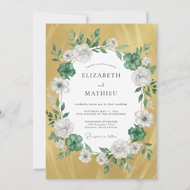 Invitación Boda Corona Blanca Mostaza (Anverso)
