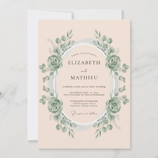 Invitación Boda Corona Blush Seafoam (Anverso)