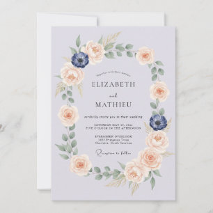 Invitación Boda Corona Botánica Azul Pálido