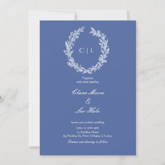 Invitación Boda Corona Botánica Azul Polvoriento Boho