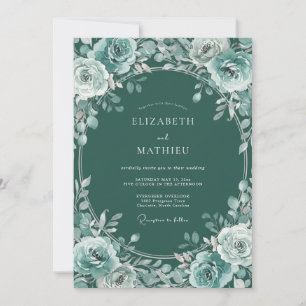 Invitación Boda Corona Botánica Verde Teal