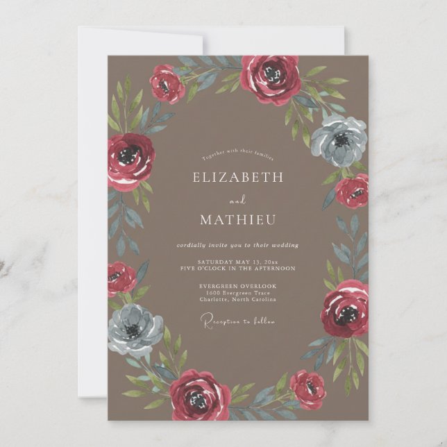Invitación Boda Corona Carmesí Taupe (Anverso)