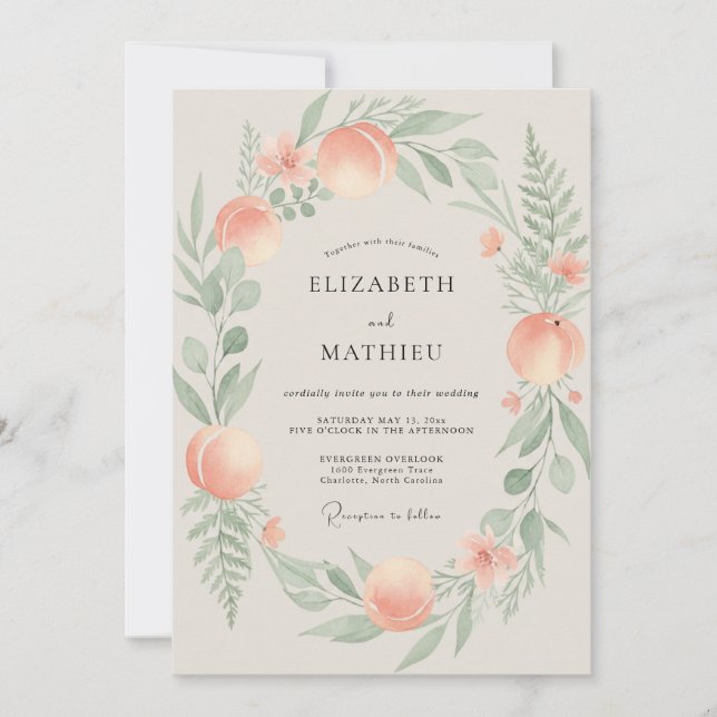 Invitación Boda Corona Celadón Rosa Melocotón (Anverso)